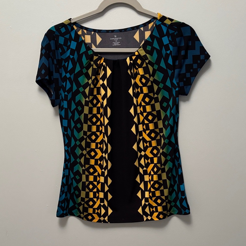 Worthington Black and Gold Geometric Blouse